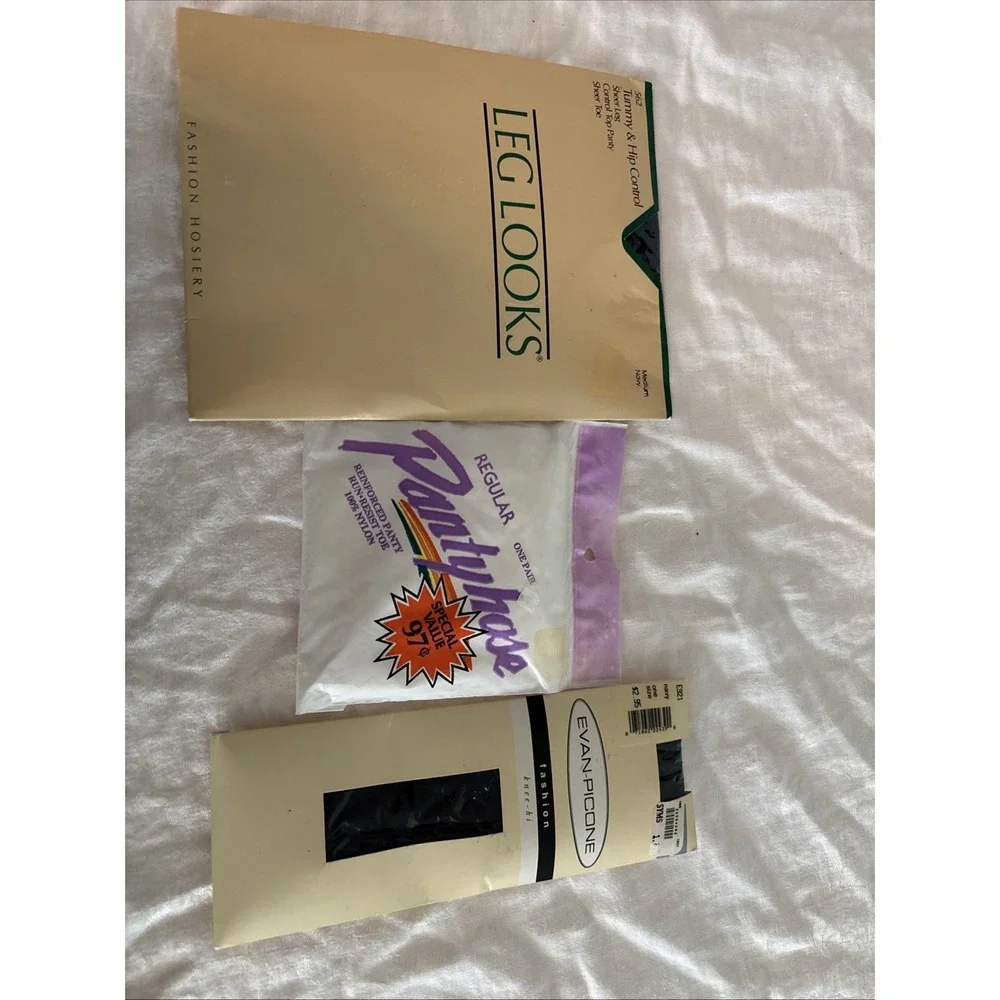 A Lot Of Three‎ Vintage Pantyhose . Two Pantyhose And One Knee-High